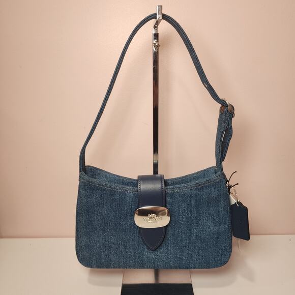 NWT Coach CAK45 Eliza Shoulder Bag In Signature Denim Silver /Indigo - Picture 1 of 8